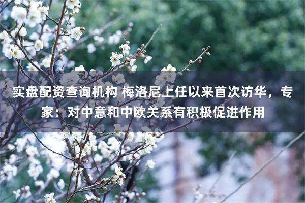 实盘配资查询机构 梅洛尼上任以来首次访华，专家：对中意和中欧关系有积极促进作用