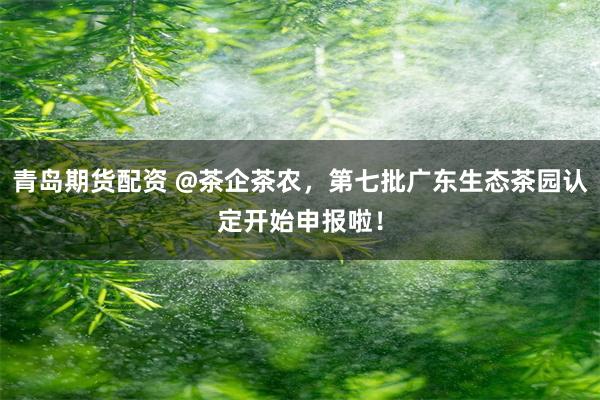 青岛期货配资 @茶企茶农，第七批广东生态茶园认定开始申报啦！